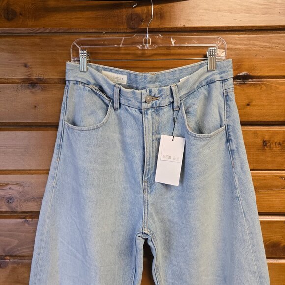 Zara Curved Leg High Rise Full Length Baggy Wide Leg Jeans Light Wash Size 6 - Picture 2 of 9
